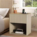 Fluted Night Stand with Charging Station, Modern Nightstand Set of 2 Mid Century Nightstands with Drawer & Open Storage, Perfect for Bedroom