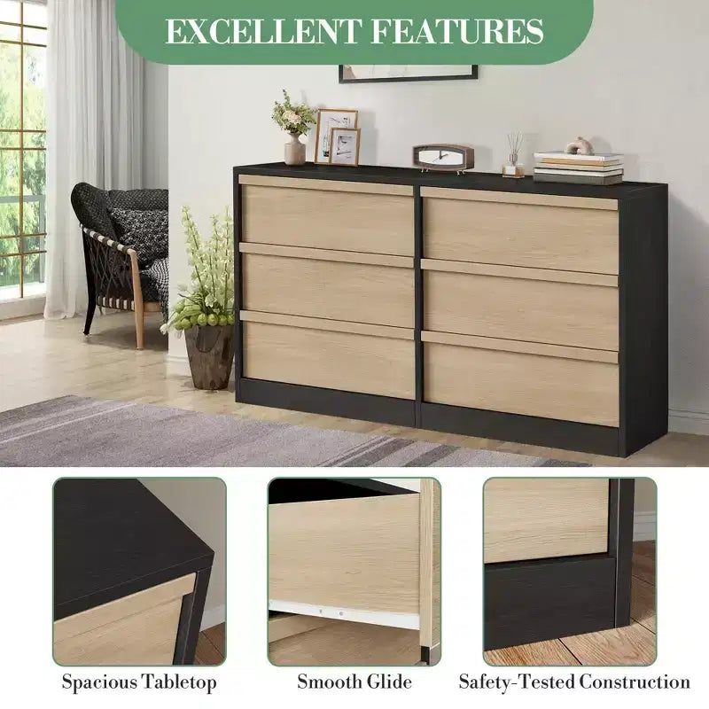 Acekool TV Stand and Dresser, Modern Storage Organizer for Bedroom, Large Wood Tabletop