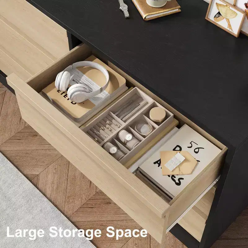 Acekool TV Stand and Dresser, Modern Storage Organizer for Bedroom, Large Wood Tabletop
