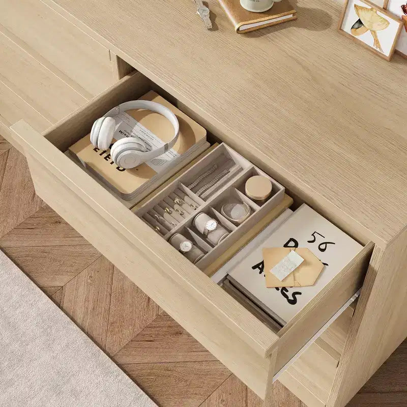 Acekool TV Stand and Dresser, Modern Storage Organizer for Bedroom, Large Wood Tabletop