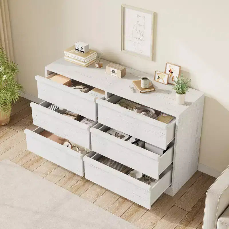 Acekool TV Stand and Dresser, Modern Storage Organizer for Bedroom, Large Wood Tabletop