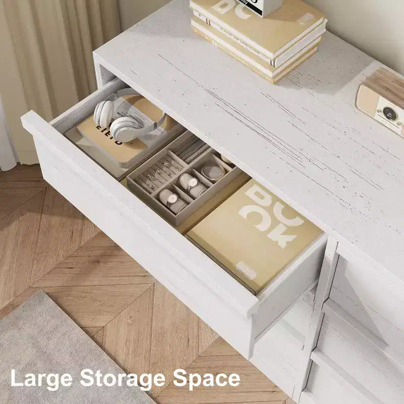 Acekool TV Stand and Dresser, Modern Storage Organizer for Bedroom, Large Wood Tabletop