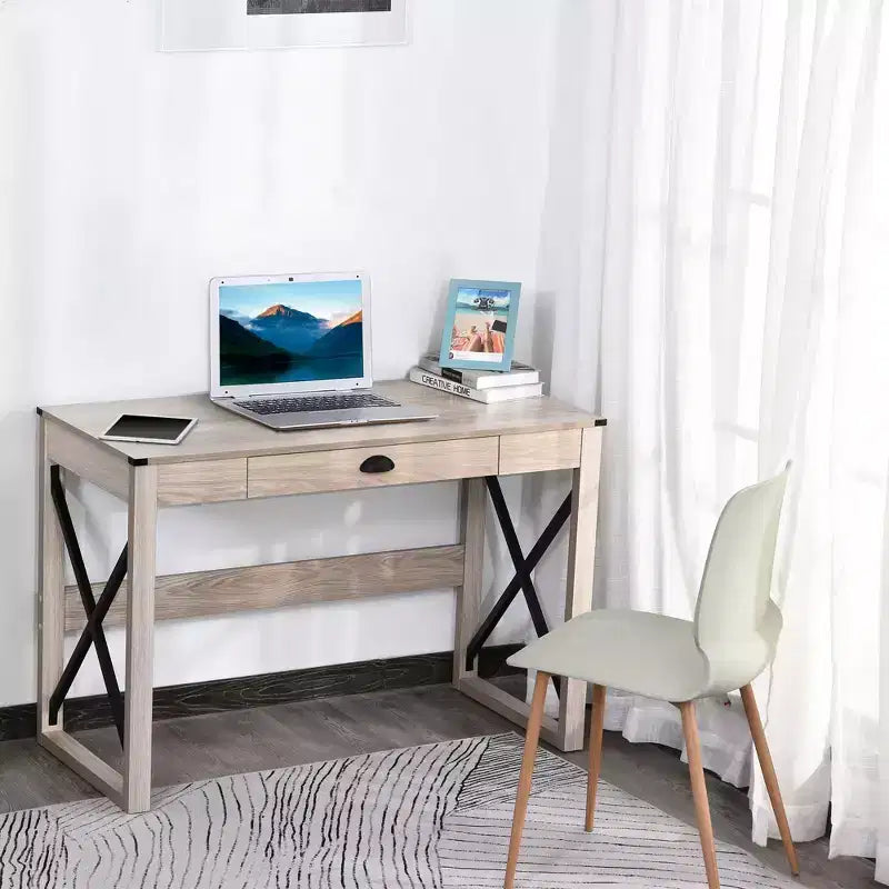 44 inch Home Office Computer Desk, Rustic Writing Desk, Farmhouse Workstation with Storage Drawer, X-Frame