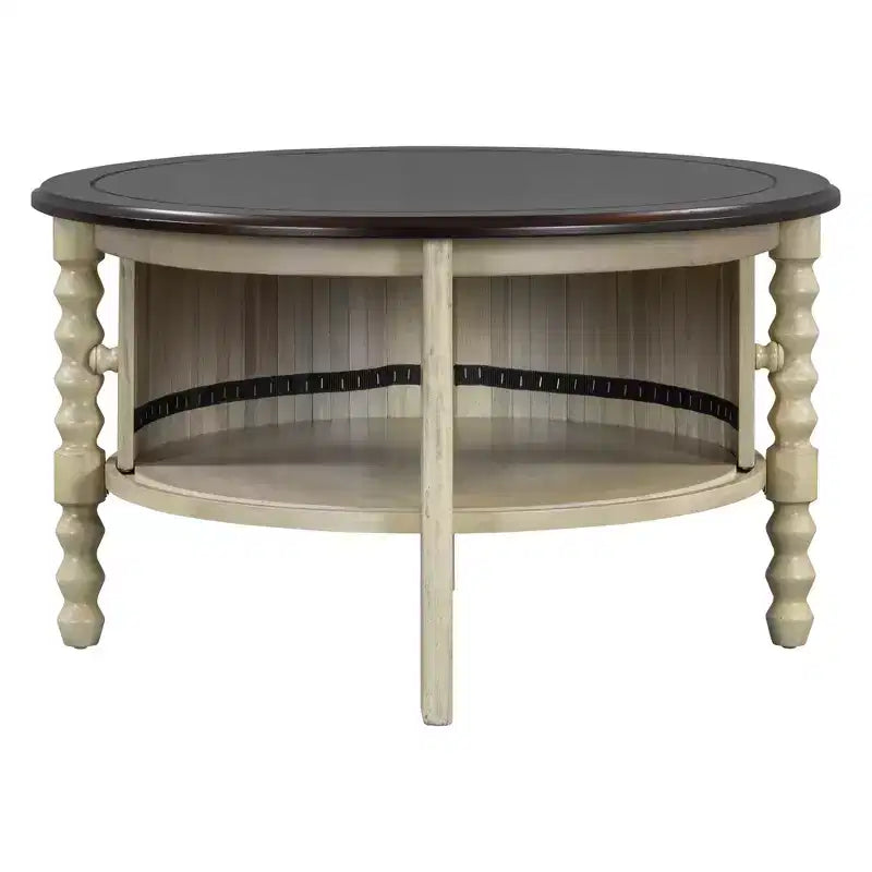 Mid Century Round Coffee Table with Storage, Vintage Center Table with Sliding Door, Wood Fluted End Table for living Room
