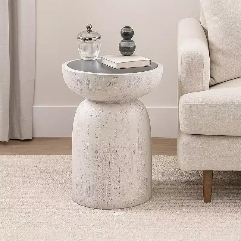 Royal Hampton Accent Table, Sculpted Natural Gray Cement, Round 14 Inch Top
