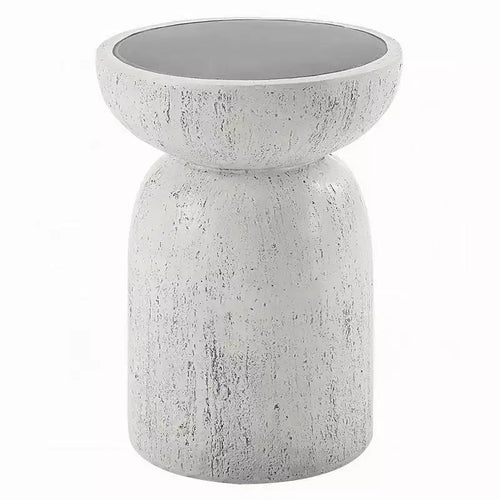 Royal Hampton Accent Table, Sculpted Natural Gray Cement, Round 14 Inch Top