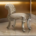 Royal Hampton Upholstered Wooden Vanity Stool with Tufted Back, Gold & Bone White