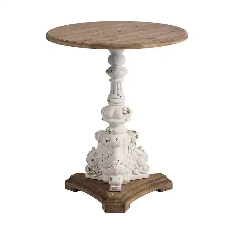 GDFStudio Hueber Lightweight Concrete Round Side Table with Carved Pedestal Base