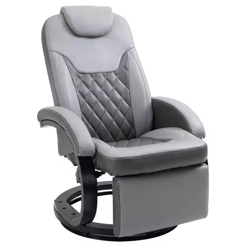Faux Leather Manual Recliner, Adjustable Swivel Lounge Chair, Armchair with Footrest and Round Base for Living Room
