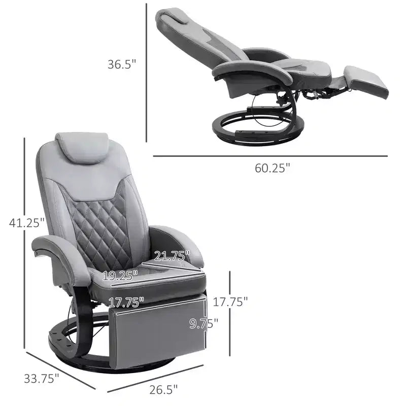 Faux Leather Manual Recliner, Adjustable Swivel Lounge Chair, Armchair with Footrest and Round Base for Living Room