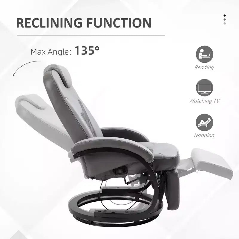 Faux Leather Manual Recliner, Adjustable Swivel Lounge Chair, Armchair with Footrest and Round Base for Living Room