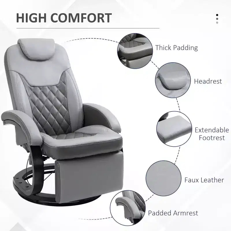 Faux Leather Manual Recliner, Adjustable Swivel Lounge Chair, Armchair with Footrest and Round Base for Living Room