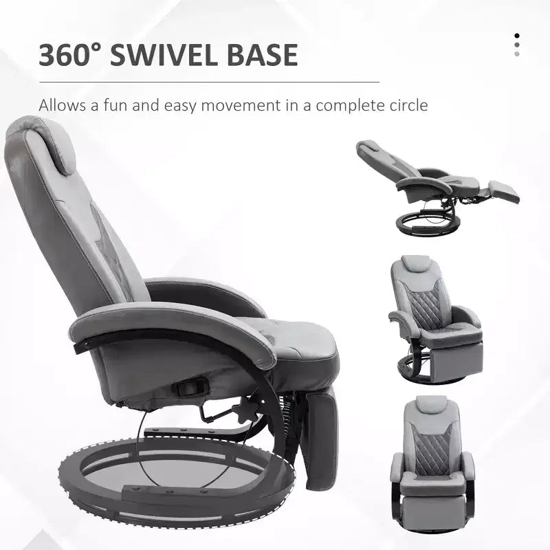 Faux Leather Manual Recliner, Adjustable Swivel Lounge Chair, Armchair with Footrest and Round Base for Living Room