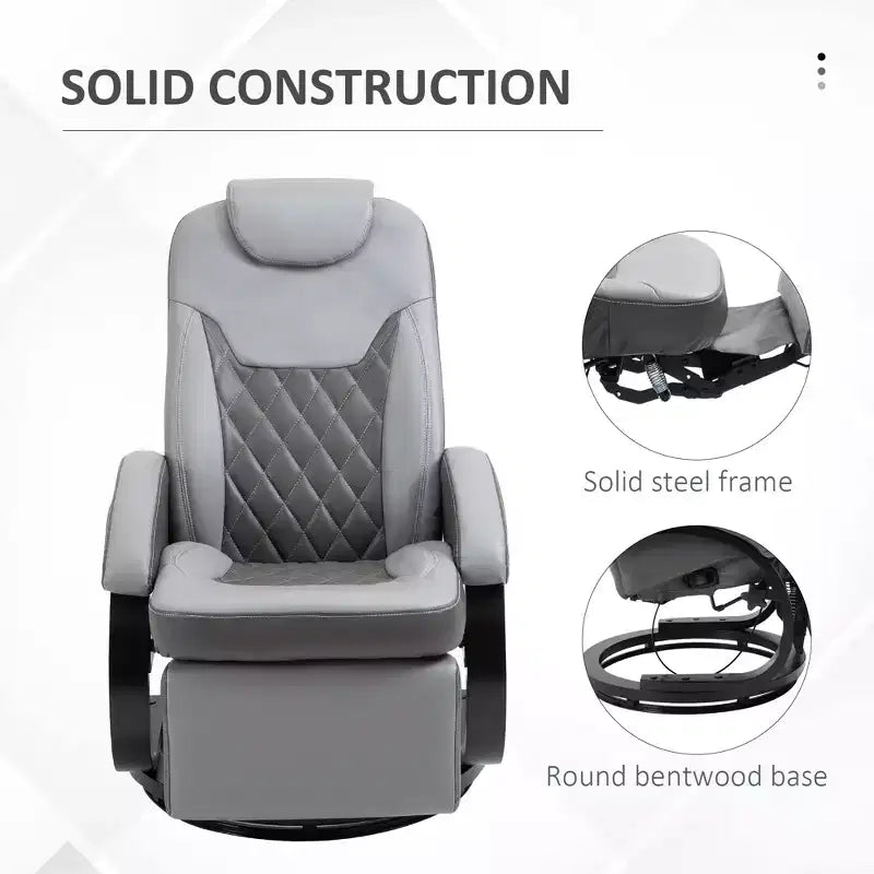 Faux Leather Manual Recliner, Adjustable Swivel Lounge Chair, Armchair with Footrest and Round Base for Living Room