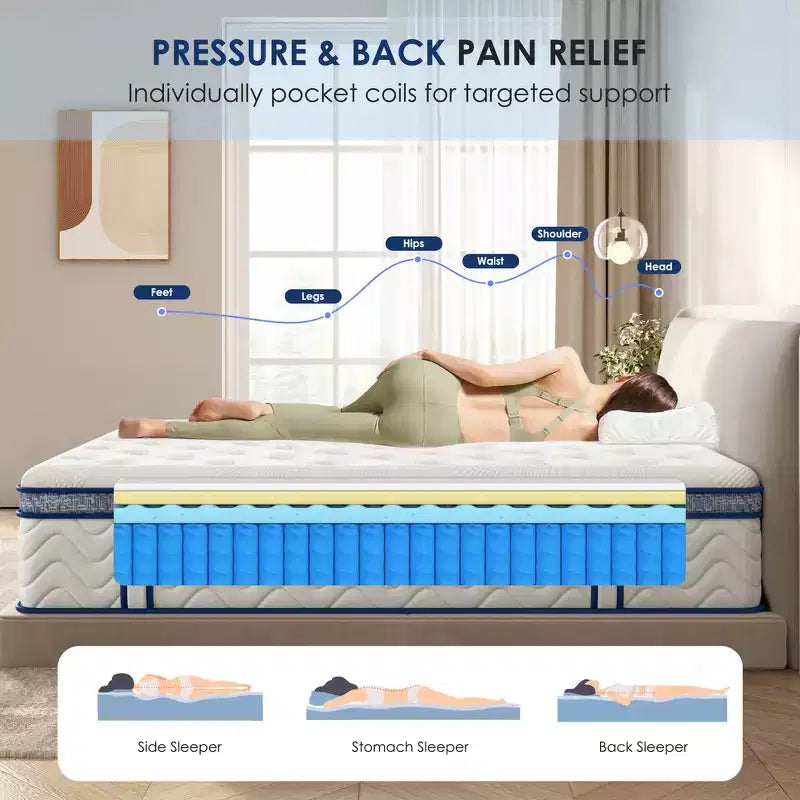 Whisen 10 Queen Hybrid Mattress with Memory Foam, Pocket Innerspring, Medium Firm