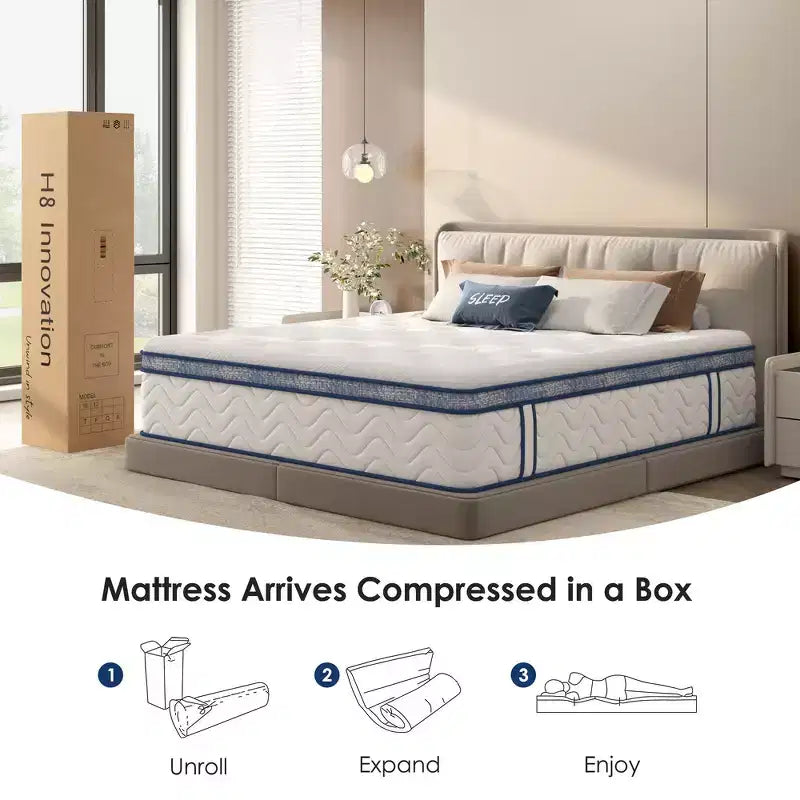 Whisen 10 Queen Hybrid Mattress with Memory Foam, Pocket Innerspring, Medium Firm