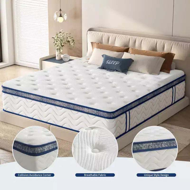 Whisen 10 Queen Hybrid Mattress with Memory Foam, Pocket Innerspring, Medium Firm