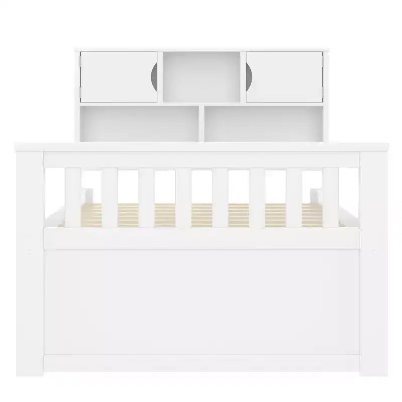 Luxystar Twin Size Captain Platform Bed with Bookcases Headboard and 4 Adjustable Drawers for Bedroom, White