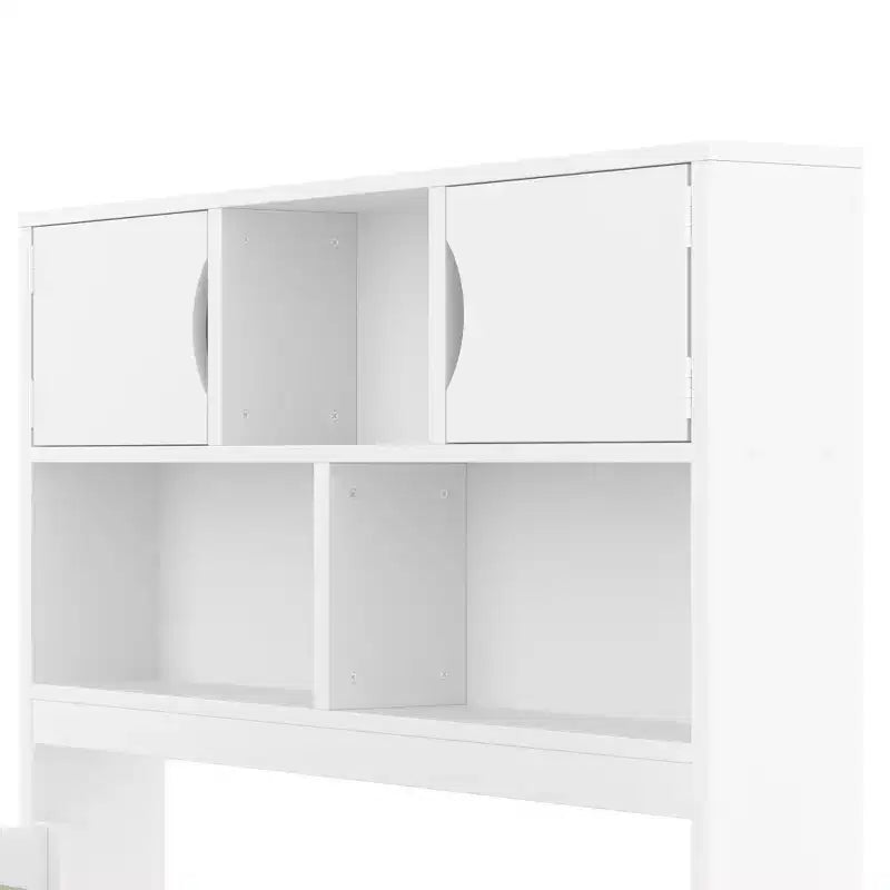 Luxystar Twin Size Captain Platform Bed with Bookcases Headboard and 4 Adjustable Drawers for Bedroom, White