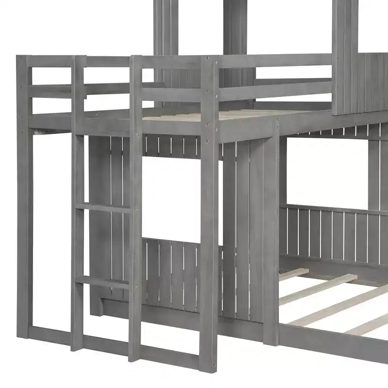 Twin Over Full Bunk Bed Loft Bed with Playhouse Design, Ladder & Guardrails - ModernLuxe