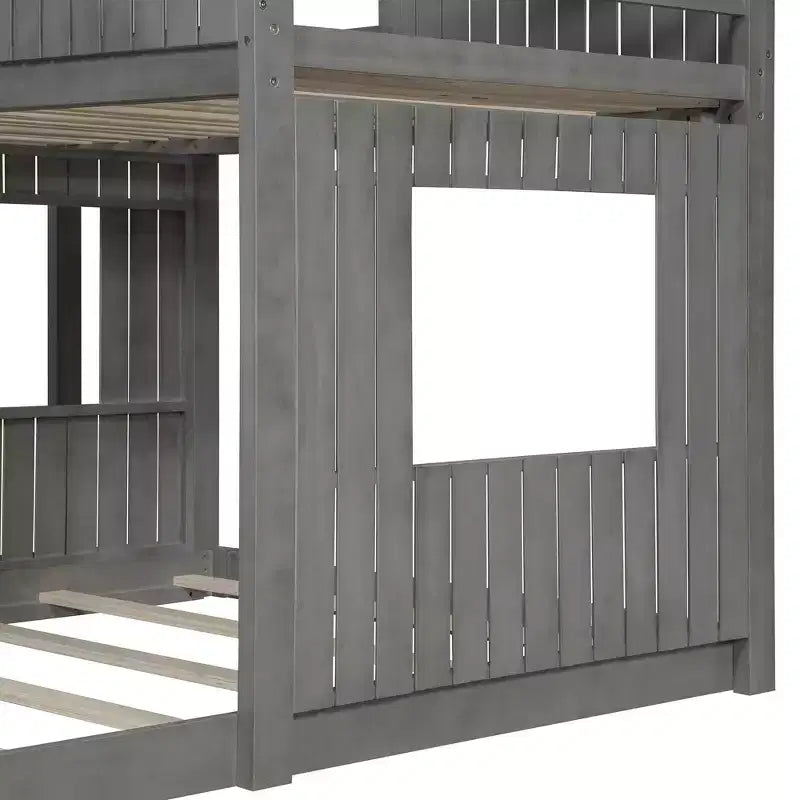 Twin Over Full Bunk Bed Loft Bed with Playhouse Design, Ladder & Guardrails - ModernLuxe