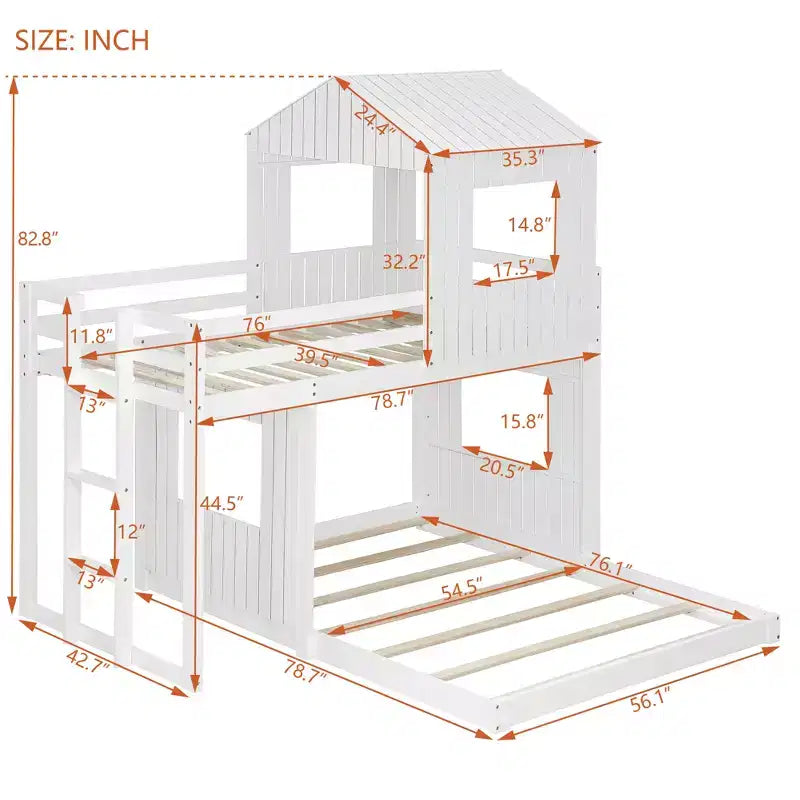 Twin Over Full Bunk Bed Loft Bed with Playhouse Design, Ladder & Guardrails - ModernLuxe