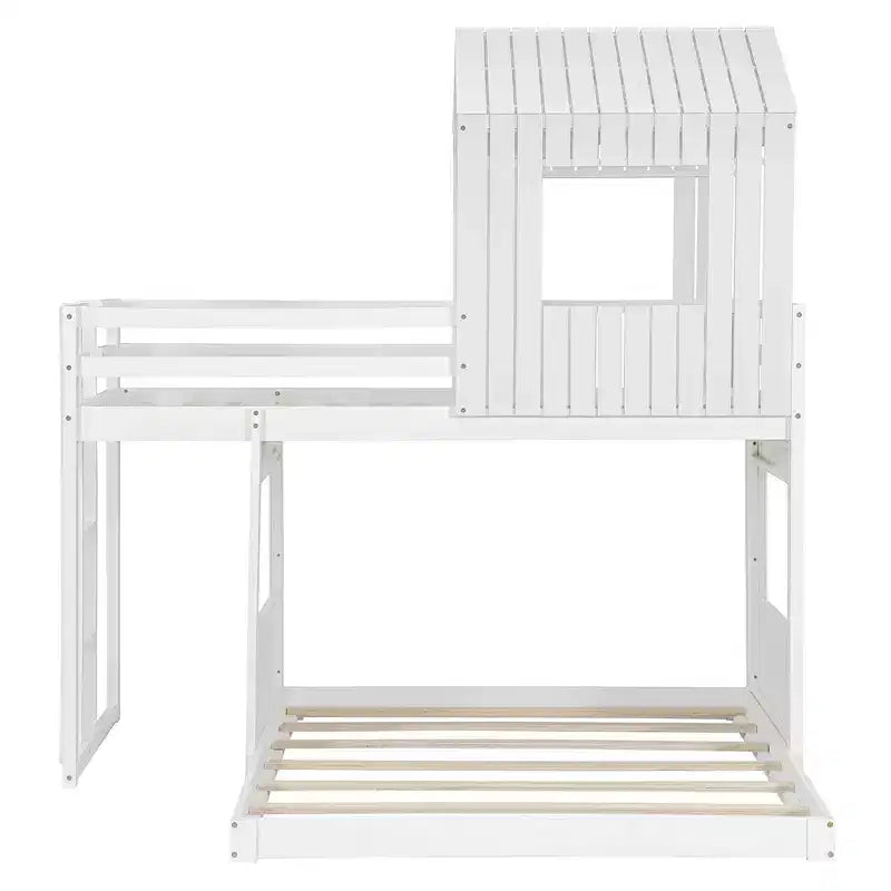 Twin Over Full Bunk Bed Loft Bed with Playhouse Design, Ladder & Guardrails - ModernLuxe