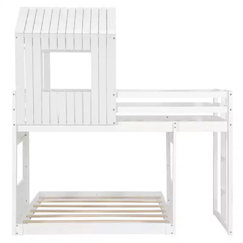 Twin Over Full Bunk Bed Loft Bed with Playhouse Design, Ladder & Guardrails - ModernLuxe