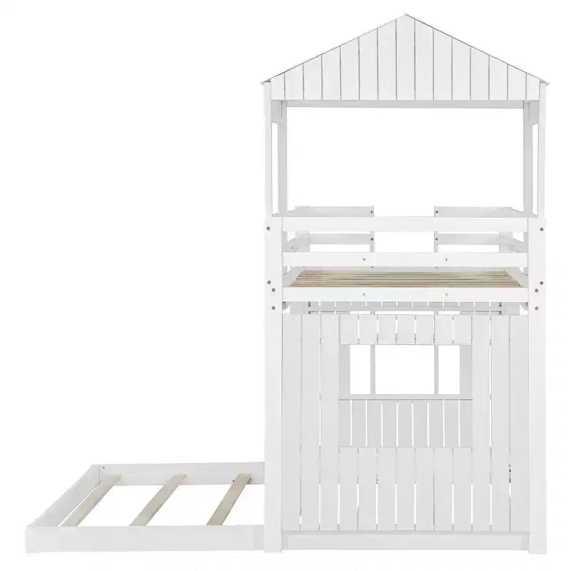 Twin Over Full Bunk Bed Loft Bed with Playhouse Design, Ladder & Guardrails - ModernLuxe