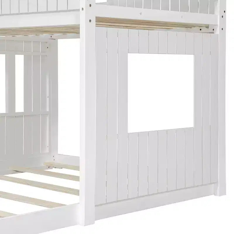 Twin Over Full Bunk Bed Loft Bed with Playhouse Design, Ladder & Guardrails - ModernLuxe
