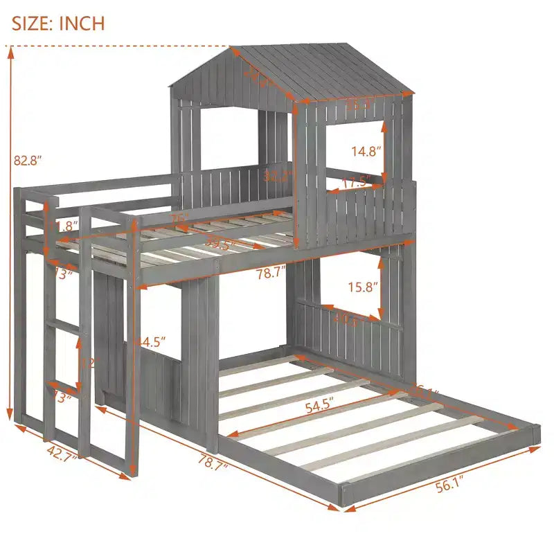 Twin Over Full Bunk Bed Loft Bed with Playhouse Design, Ladder & Guardrails - ModernLuxe