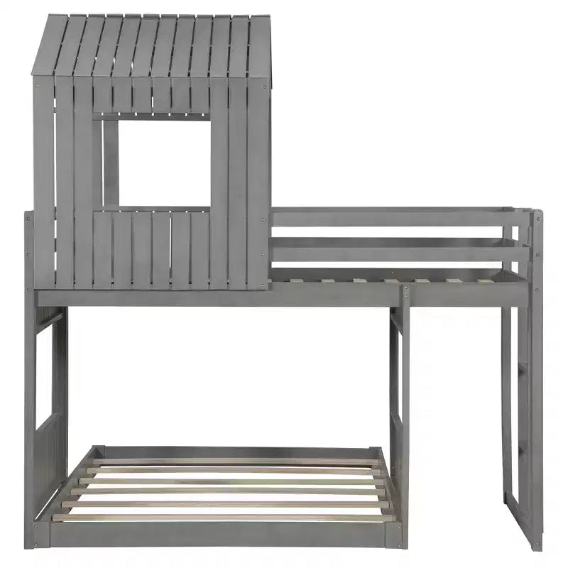Twin Over Full Bunk Bed Loft Bed with Playhouse Design, Ladder & Guardrails - ModernLuxe