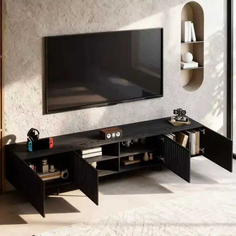 70.87 Inch TV Stand for TVs up to 80 Inches with Slatted Doors Storage Media Console for Living Room Gaoyangjiaju