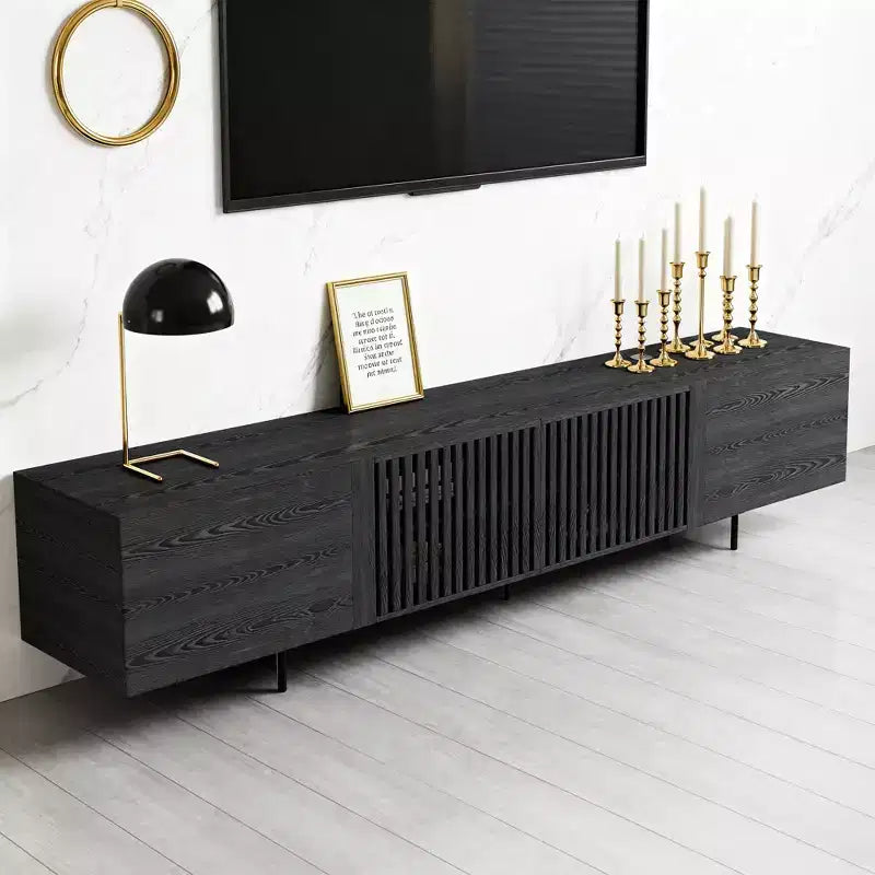 70.87 Inch TV Stand for TVs up to 80 Inches with Slatted Doors Storage Media Console for Living Room Gaoyangjiaju