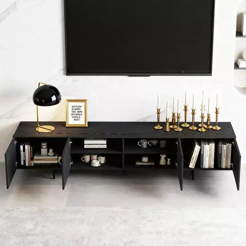 70.87 Inch TV Stand for TVs up to 80 Inches with Slatted Doors Storage Media Console for Living Room Gaoyangjiaju