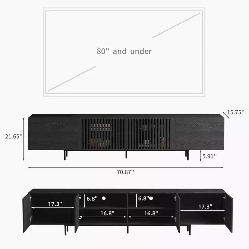 70.87 Inch TV Stand for TVs up to 80 Inches with Slatted Doors Storage Media Console for Living Room Gaoyangjiaju