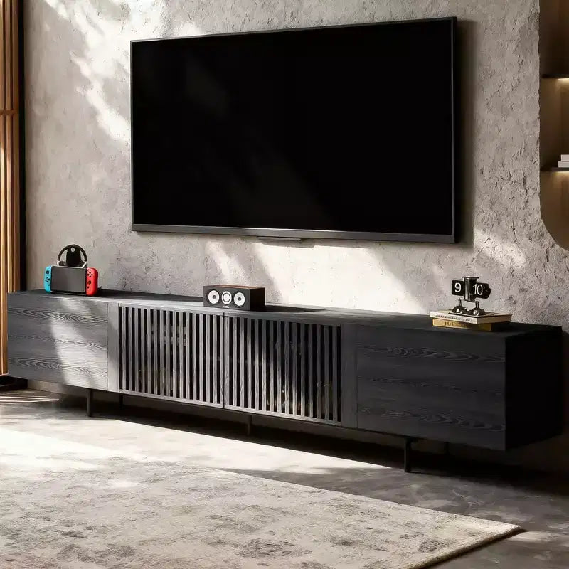 70.87 Inch TV Stand for TVs up to 80 Inches with Slatted Doors Storage Media Console for Living Room Gaoyangjiaju
