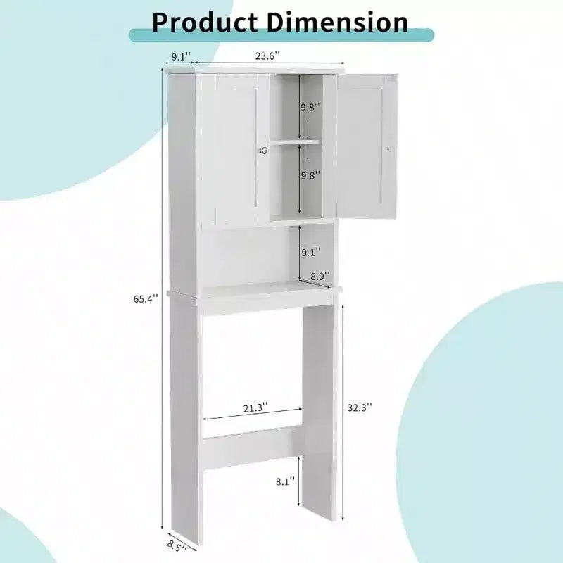 Over Toilet Storage Cabinet Bathroom Shelf Organizer with Anti - Tip Device Small Freestanding Space Saver White Adjustable Shelf