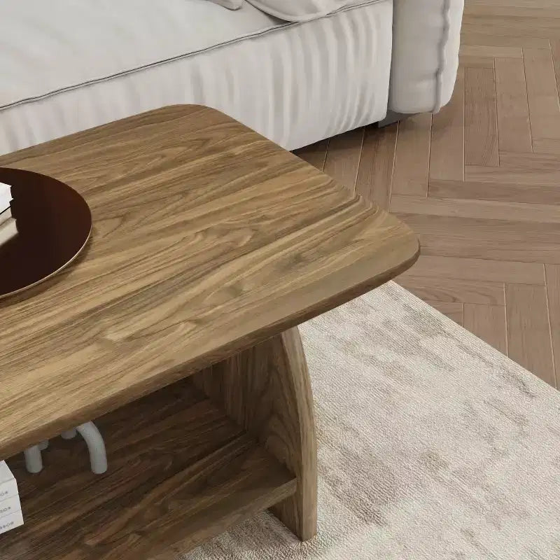 Modern Double-Layer Coffee Table with Storage Shelf, Retro Rectangular Center Table for Living Rooms or Apartments - Panipeachy