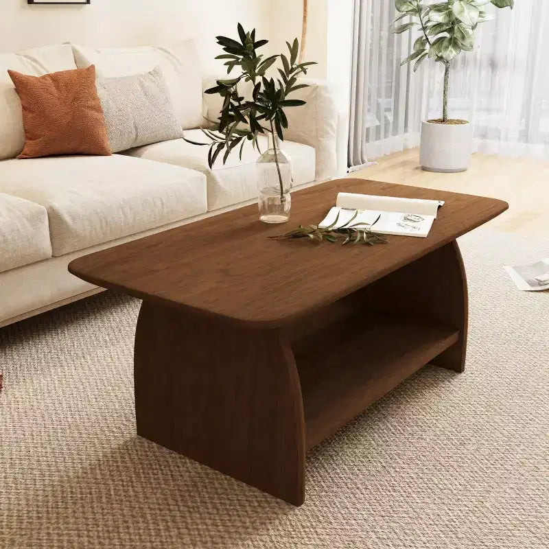 Modern Double-Layer Coffee Table with Storage Shelf, Retro Rectangular Center Table for Living Rooms or Apartments - Panipeachy