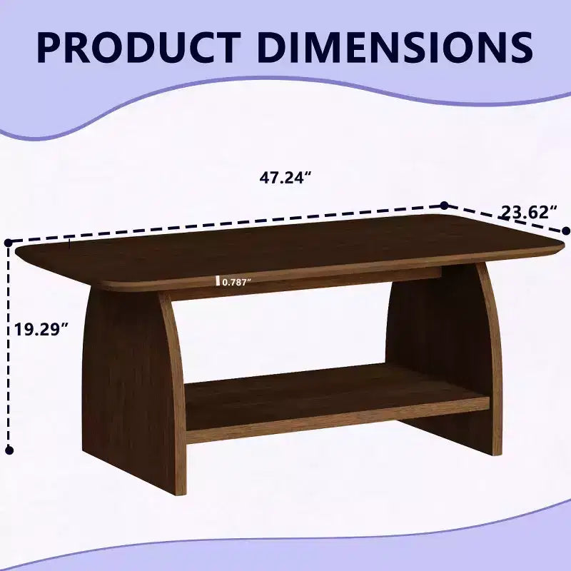 Modern Double-Layer Coffee Table with Storage Shelf, Retro Rectangular Center Table for Living Rooms or Apartments - Panipeachy