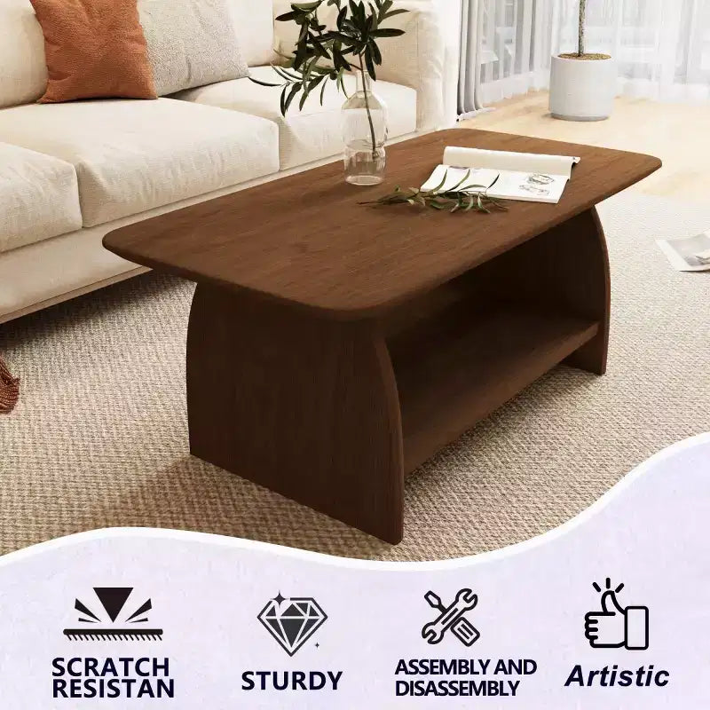 Modern Double-Layer Coffee Table with Storage Shelf, Retro Rectangular Center Table for Living Rooms or Apartments - Panipeachy