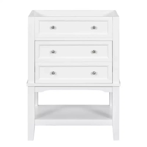MAYEERTY 24 Bathroom Vanity without Sink Solid Wood Frame Storage Drawer Open Shelf White
