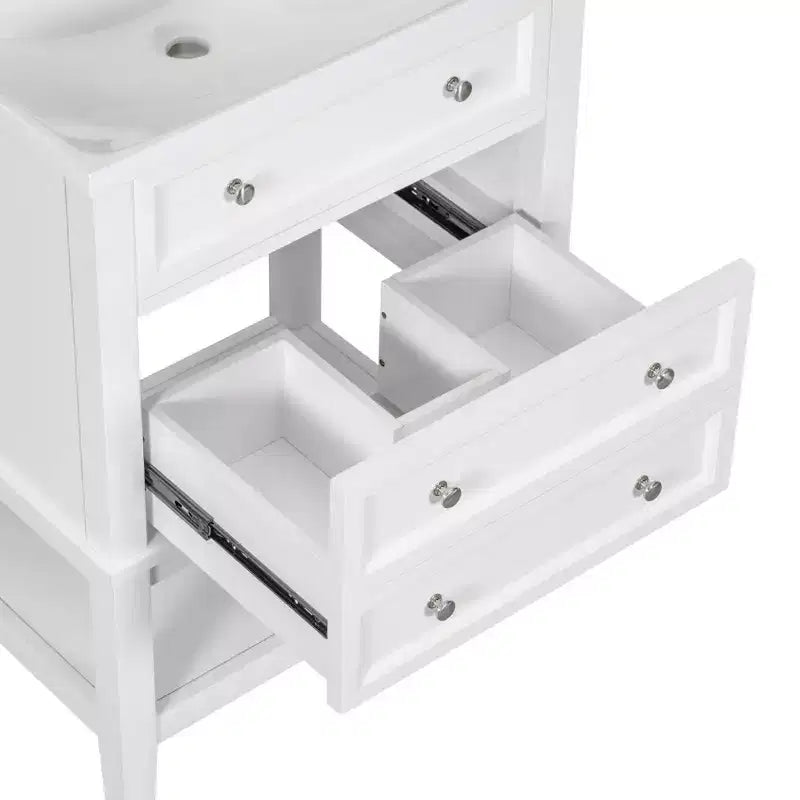 MAYEERTY 24 Bathroom Vanity without Sink Solid Wood Frame Storage Drawer Open Shelf White