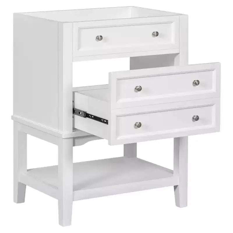 MAYEERTY 24 Bathroom Vanity without Sink Solid Wood Frame Storage Drawer Open Shelf White