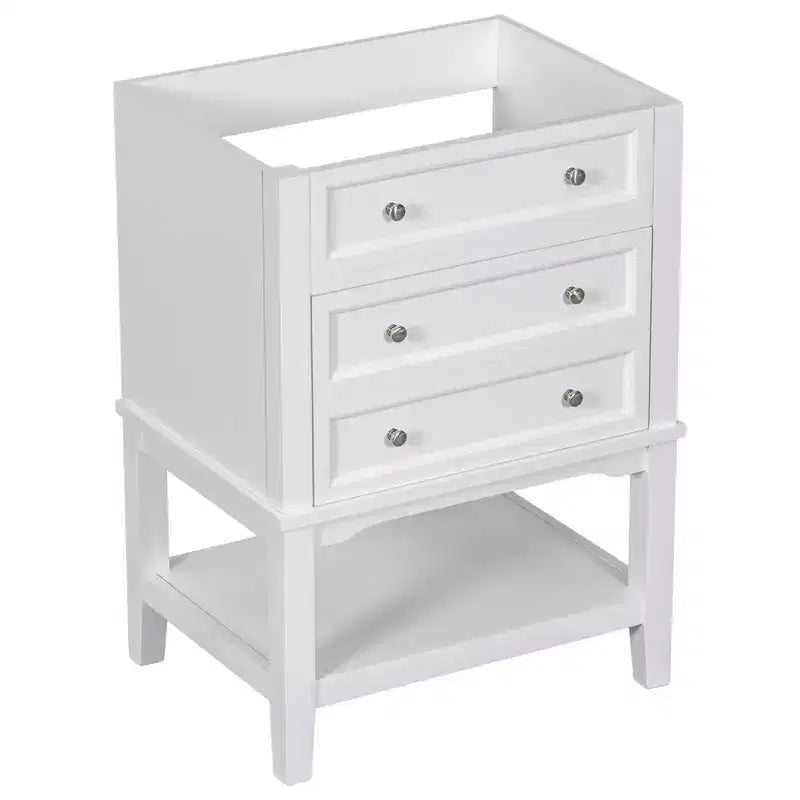 MAYEERTY 24 Bathroom Vanity without Sink Solid Wood Frame Storage Drawer Open Shelf White