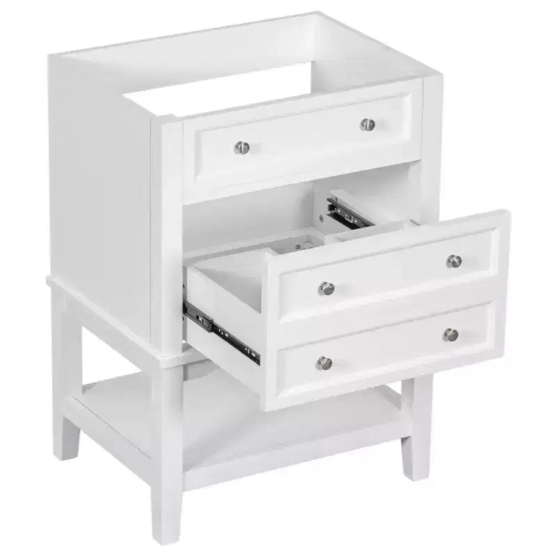 MAYEERTY 24 Bathroom Vanity without Sink Solid Wood Frame Storage Drawer Open Shelf White