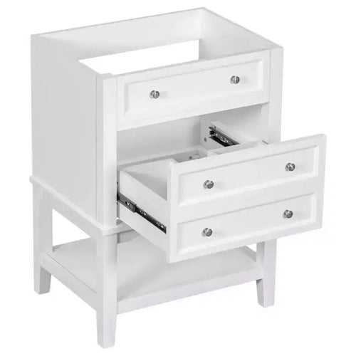 MAYEERTY 24 Bathroom Vanity without Sink Solid Wood Frame Storage Drawer Open Shelf White