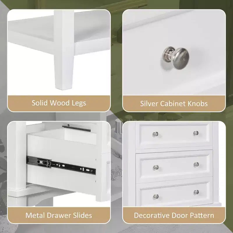MAYEERTY 24 Bathroom Vanity without Sink Solid Wood Frame Storage Drawer Open Shelf White