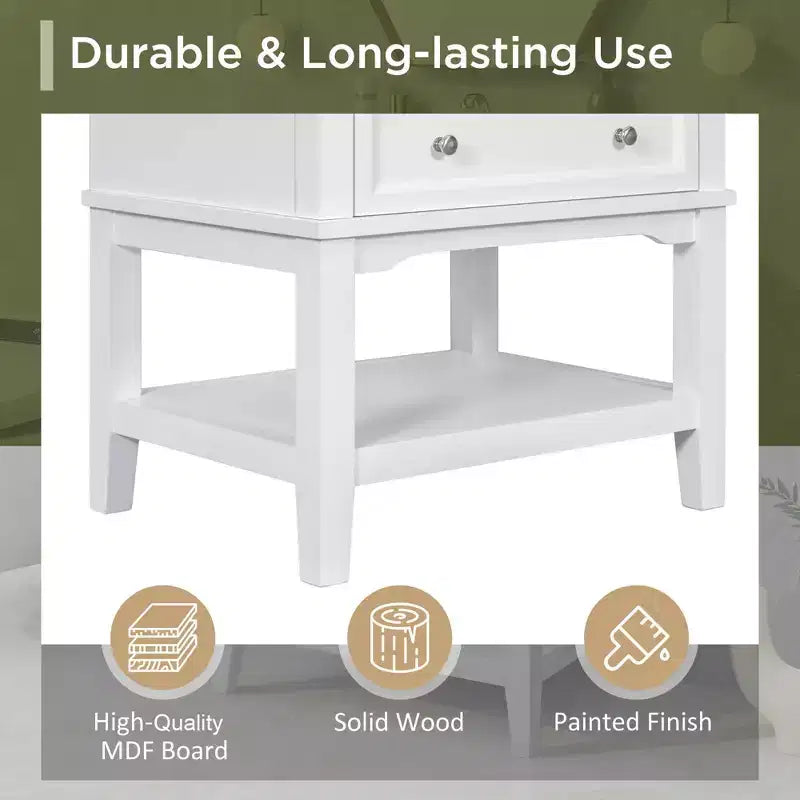 MAYEERTY 24 Bathroom Vanity without Sink Solid Wood Frame Storage Drawer Open Shelf White